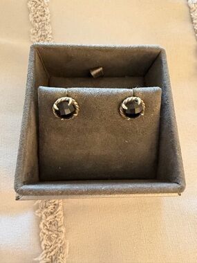 David Yurman Black Faceted Stone Rope-Edge Stud Earrings